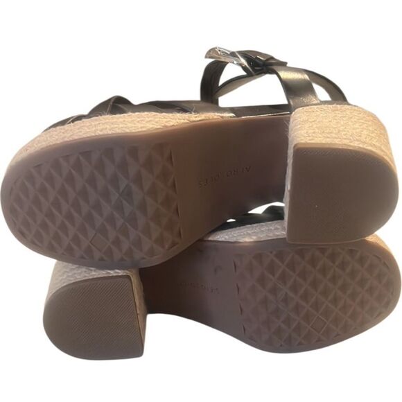 Aerosoles Chatham Black Leather Woven Block Heel Platform Sandals Size 8 - Picture 6 of 13